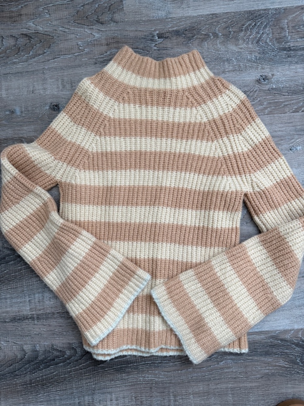 MAEVE Striped Mock Neck Sweater in Beige and Cream SZ XS - Picture 7 of 7